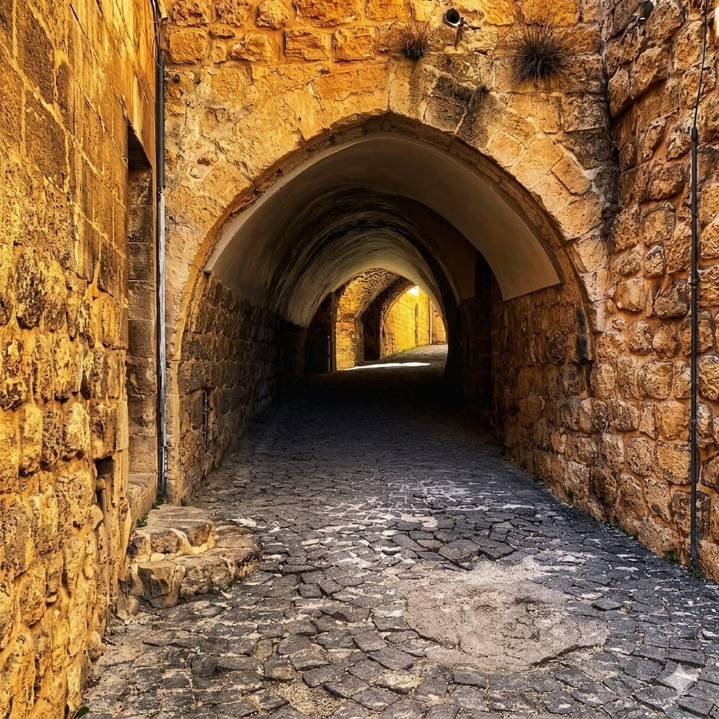 Mardin Abbaraları'nda taş kemerli dar geçit